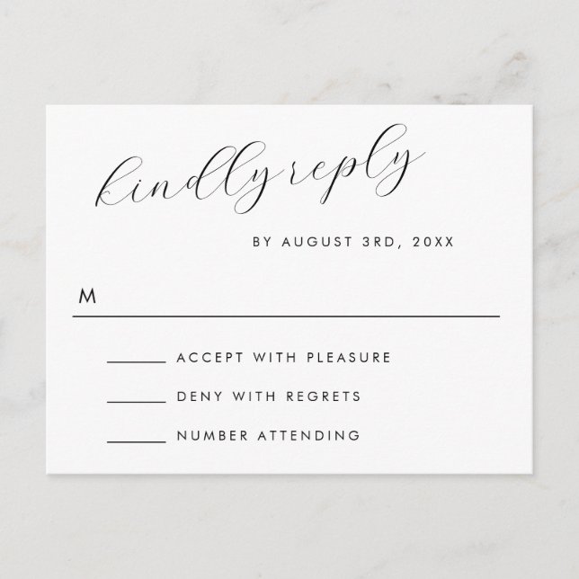 Postale Carte RSVP de réponse du Mariage de script de répo (Devant)
