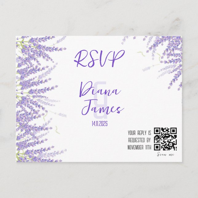 Postale Carte RSVP de style Lavande mariage (Devant)
