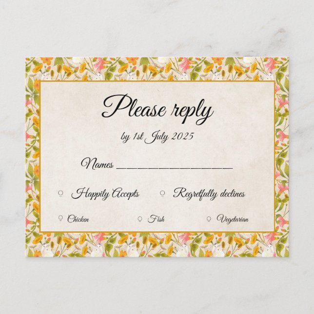 Postale Carte RSVP jaune Meadow victorienne (Devant)