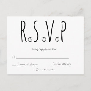 Postale Carte RSVP Noir et Blanc Shell Beach Wedding