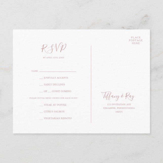 Postale Carte RSVP Rose or simple et élégante (Dos)