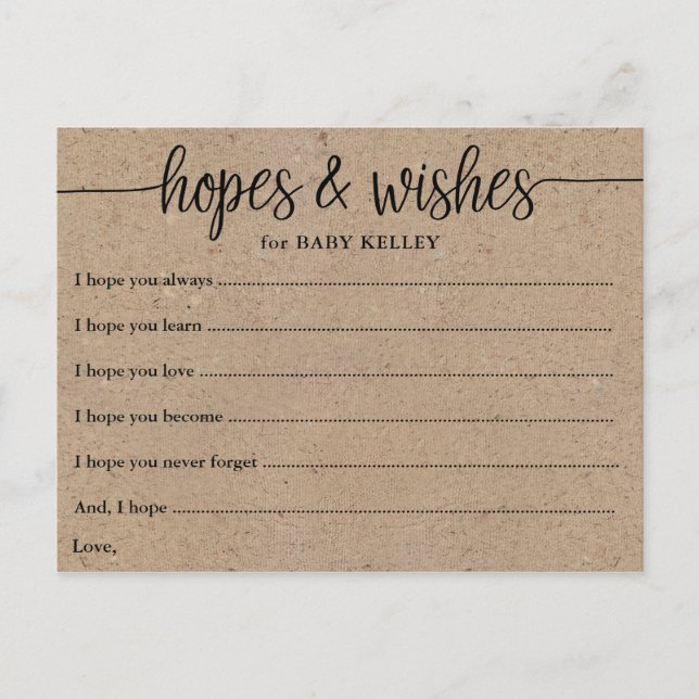Postale Carte Rustique Kraft Script Baby Hopes & Wives (Devant)