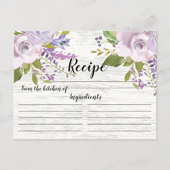Postale Carte Rustique Lavender Watercolor Floral Recette (Devant)