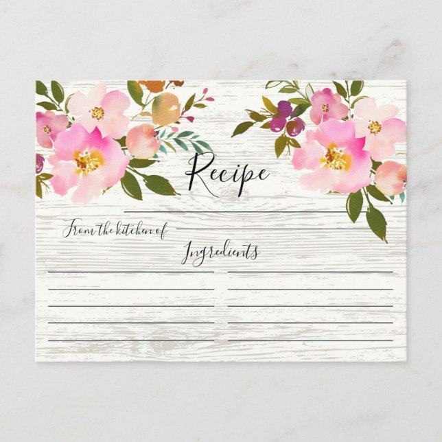 Postale Carte Rustique rose & violet Aquarelle Florale Rec (Devant)