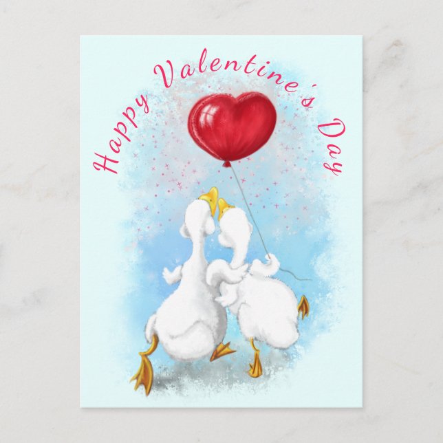 Postale Carte Saint Valentin avec Couple Duck Love (Devant)