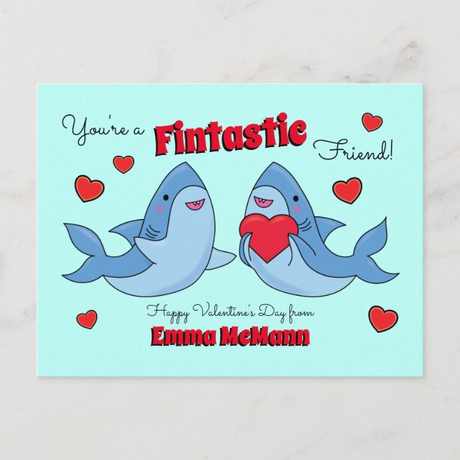 Postale Carte Saint Valentin pour enfants de la classe Sha (Devant)