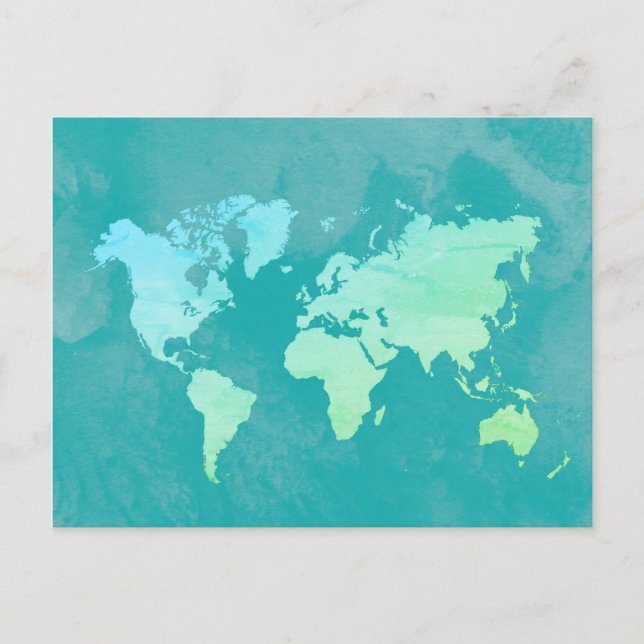 Postale Carte simple dans l'aquarelle bleu océan (Devant)