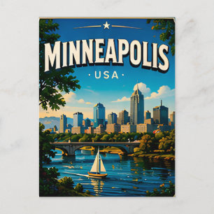 Postale Carte souvenir du pont de pierre de Minneapolis