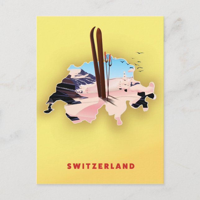 Postale Carte Suisse poster Voyage ski. (Devant)