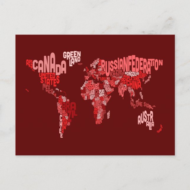 Postale Carte texte de la carte du monde (Devant)