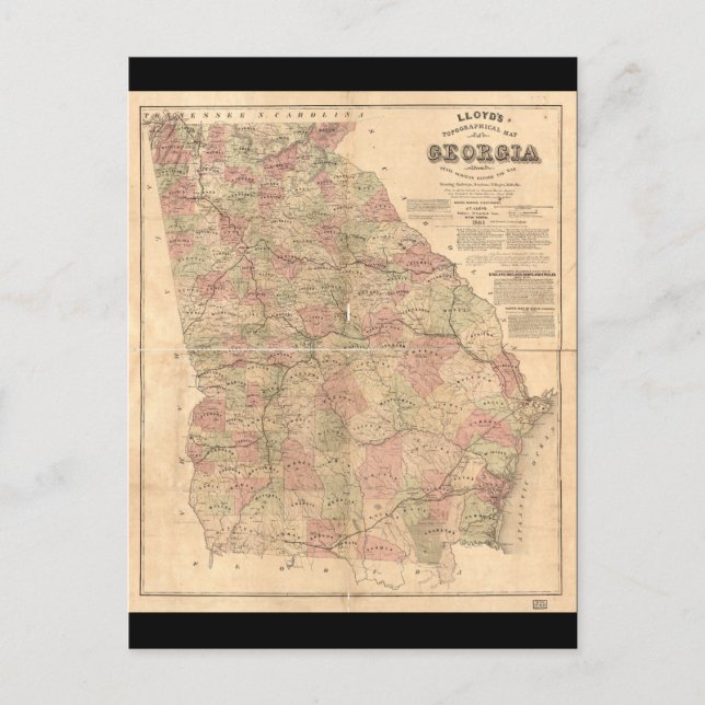Postale Carte topographique de la Géorgie de Lloyd (1864) (Devant)