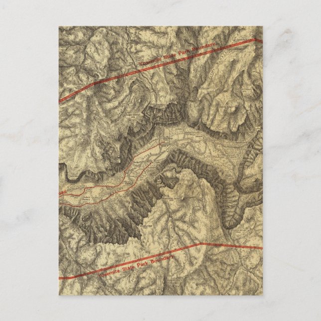 Postale Carte topographique de la vallée de Yosemite (Devant)