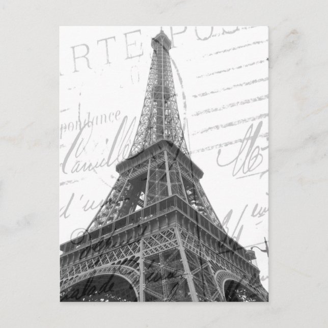 Postale Carte Tour Eiffel, Noir & Blanc, Vertical (Devant)