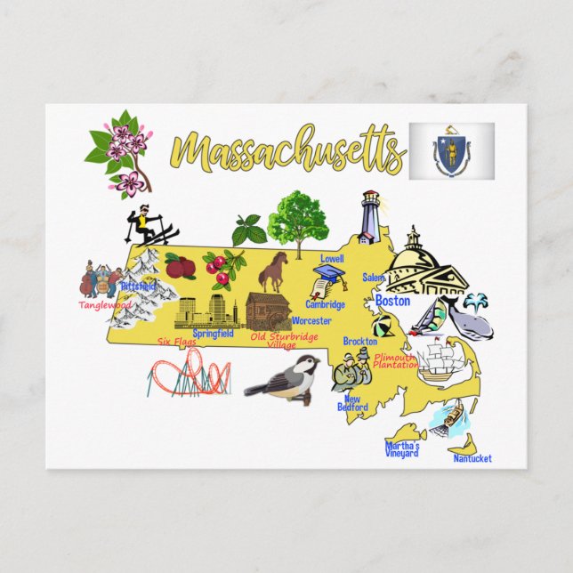 Postale carte touristique de l'état du Massachusetts (Devant)