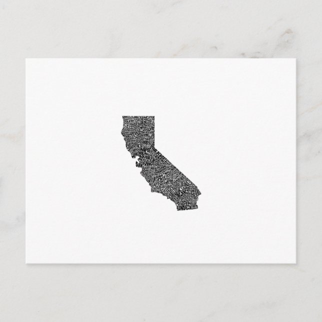 Postale Carte typographique de Californie (Devant)