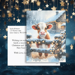 Postale Carte Vache Festive Cute Personnalisée Noël