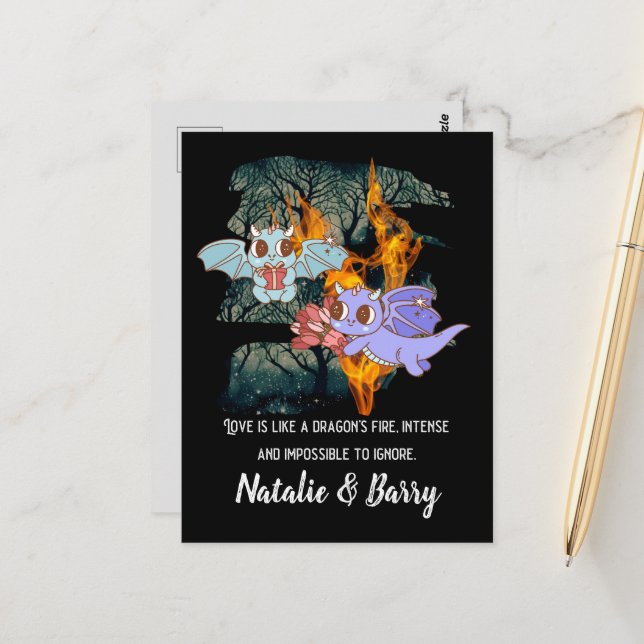 Postale Carte Valentine Cute Love Dragons (Devant/Arrière en situation)