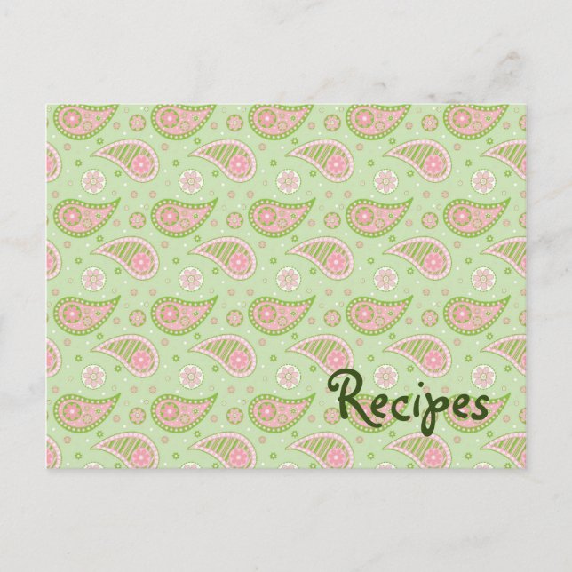Postale Carte verte et rose de recette de Paisley (Devant)