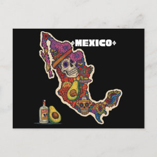 Postale Carte vibrante du Mexique Crâne en sucre