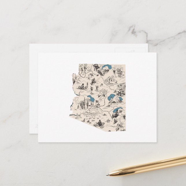 Postale Carte Vintage Arizona Carte graphique Arizonan ant (Devant/Arrière en situation)