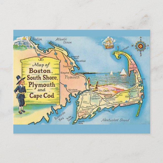 Postale Carte Vintage Cape Cod (Devant)