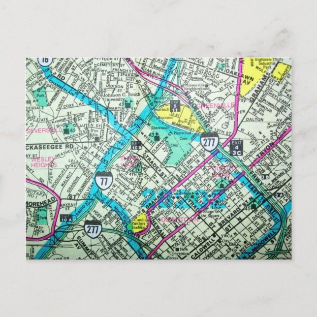 Postale Carte Vintage Charlotte, NC (Devant)