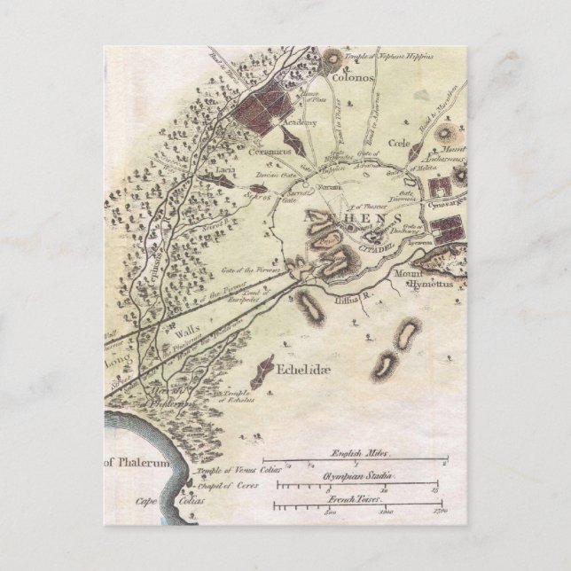 Postale Carte vintage d'Athènes (1784) (Devant)