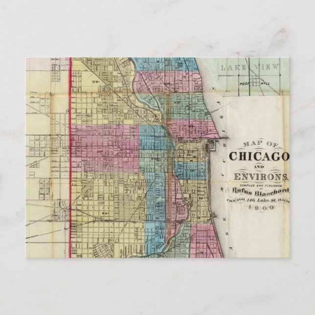Postale Carte vintage de Chicago (1869) (Devant)