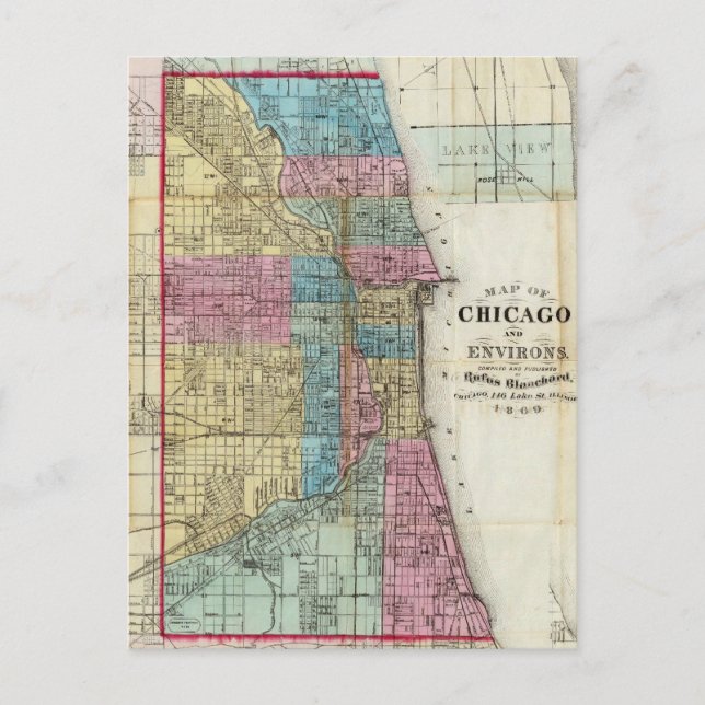 Postale Carte vintage de Chicago (1869) (Devant)