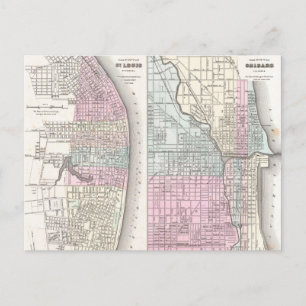 Postale Carte vintage de Chicago et St. Louis (1855)