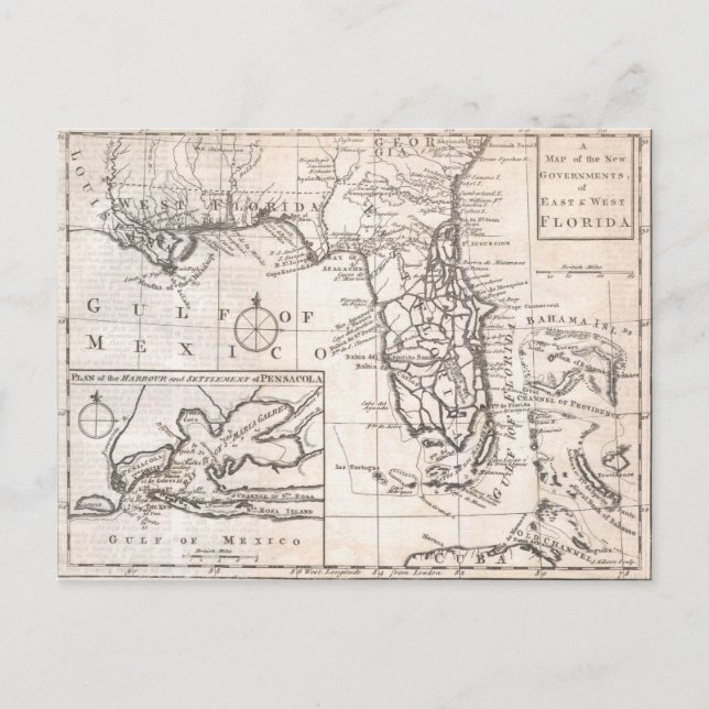 Postale Carte vintage de Floride (1763) (Devant)