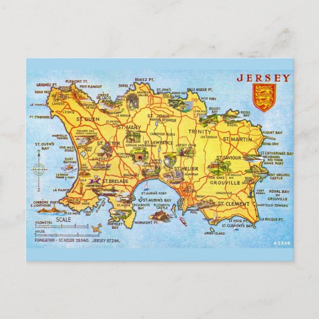 Postale Carte vintage de Jersey (Devant)