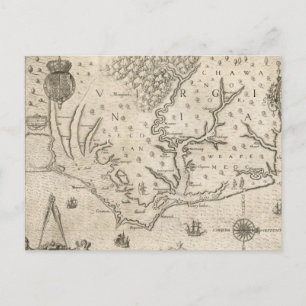 Postale Carte vintage de la Caroline du Nord côtière (1590