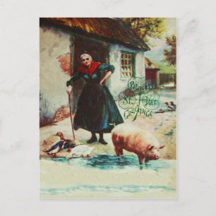 Postale Carte vintage de la Saint-Patrick avec femme et ca