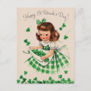 Postale Carte vintage de la Saint-Patrick avec une fille m