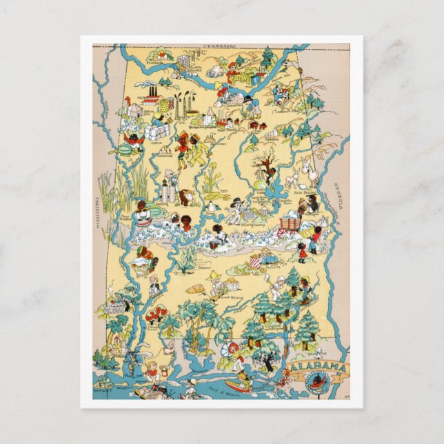 Postale Carte Vintage de l'Alabama (Devant)