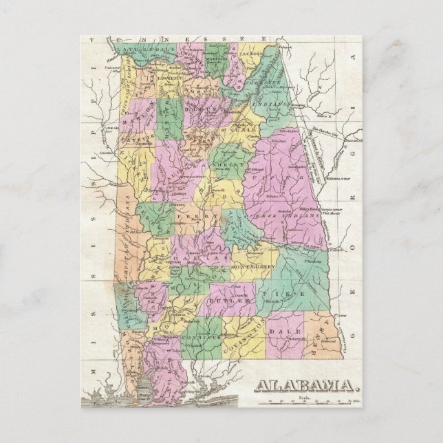 Postale Carte vintage de l'Alabama (1827) (Devant)