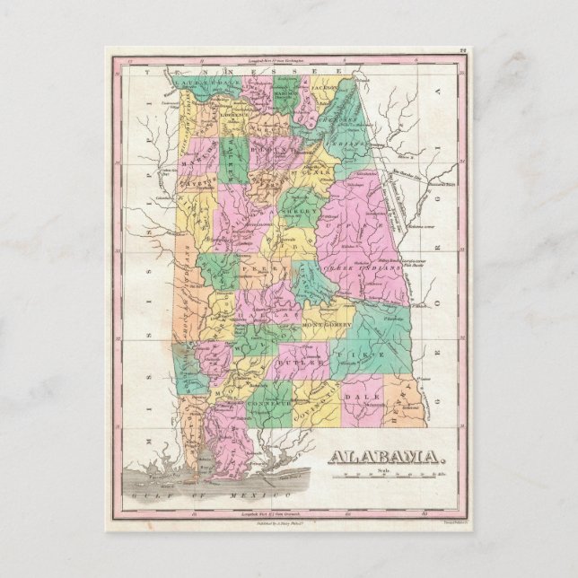 Postale Carte vintage de l'Alabama (1827) (Devant)