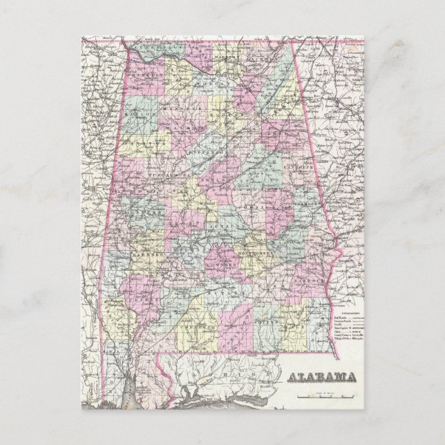 Postale Carte vintage de l'Alabama (1855) (Devant)