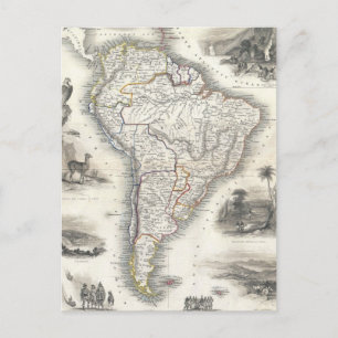 Postale Carte vintage de l'Amérique du Sud (1850)