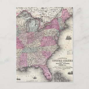 Postale Carte vintage de l'Est des États-Unis (1862)