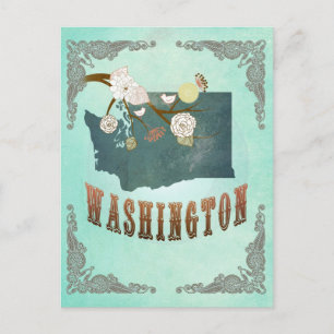 Postale Carte vintage de l'État de Washington - bleu turqu