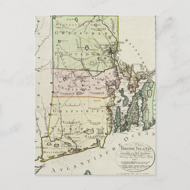 Postale Carte vintage de l'île Rhode (1797) (Devant)