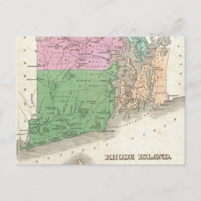 Postale Carte vintage de l'île Rhode (1827) (Devant)