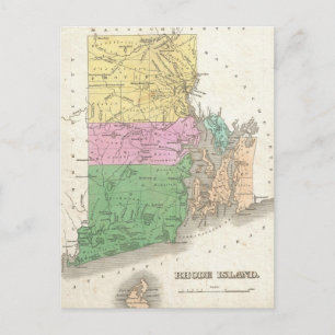 Postale Carte vintage de l'île Rhode (1827)