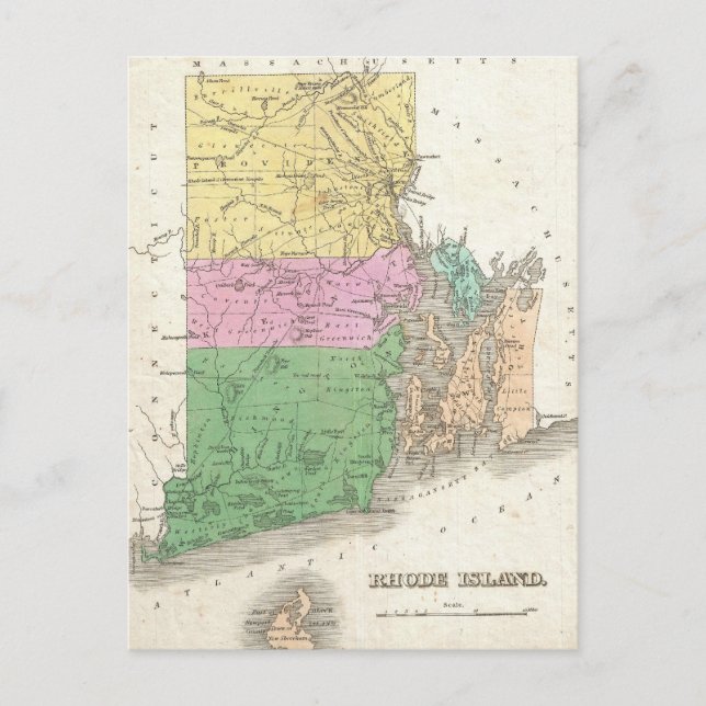 Postale Carte vintage de l'île Rhode (1827) (Devant)