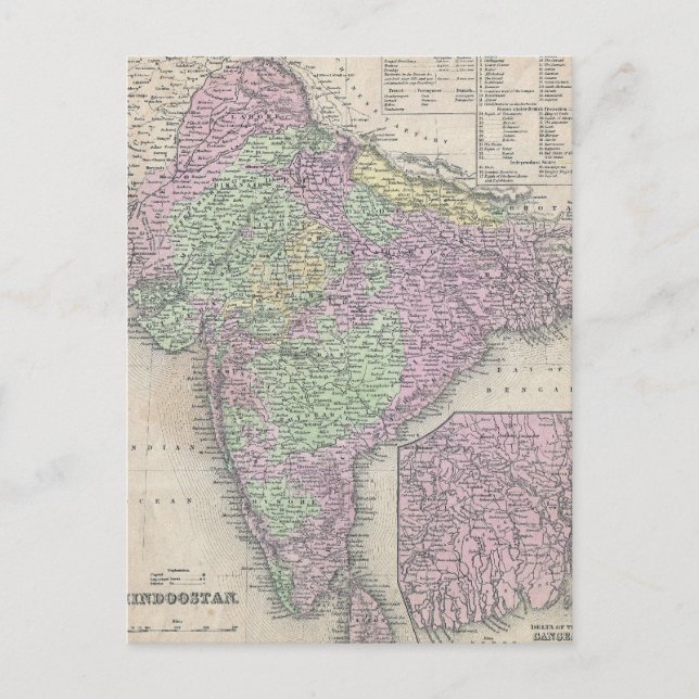Postale Carte vintage de l'Inde (1853) (Devant)