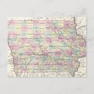 Postale Carte vintage de l'Iowa (1855)