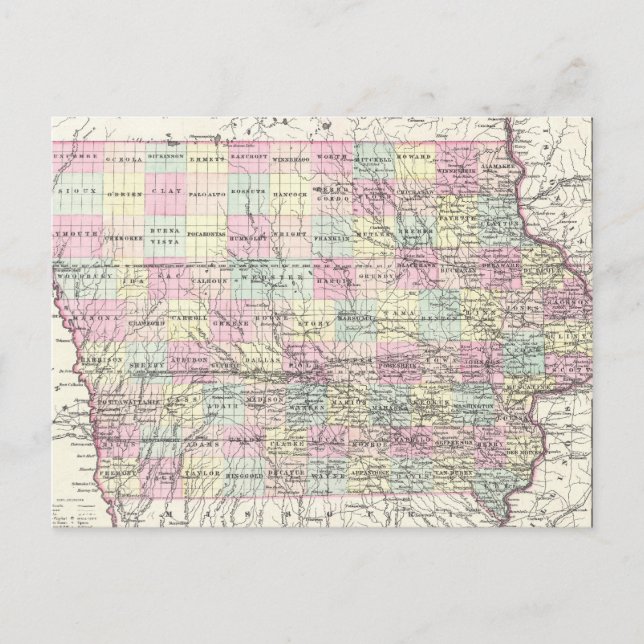 Postale Carte vintage de l'Iowa (1855) (Devant)