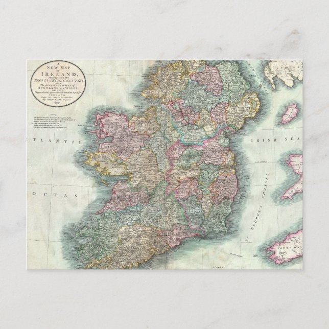 Postale Carte vintage de l'Irlande (1799) (Devant)